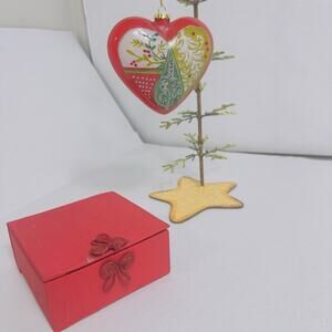 Pier 1 Li Bien Heart Glass Christmas Ornament Inside Hand Painted Holiday w/ Box